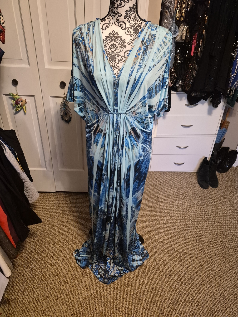 NWT - ONE WORLD Blue Printed Maxi Dress with Tie Front - 1X